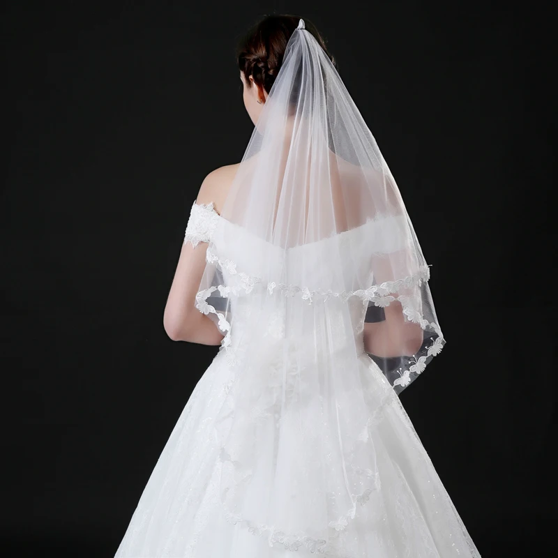 Velos De Novia White Butterfly Applique Women Veils One Layer 150*150 CM Fingertip Veil Bridal for Wedding Dress Voile | Свадьбы и