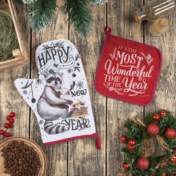 

Kitchen set "Happy new year" mitten-potholder 20x28cm, potholder 17x17 35% hl, 65% polyethylene 4481088