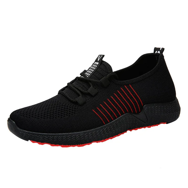 Кроссовки мужские теннисные туфли модные дышащие сетчатые туфли с мягкой подошвой повседневные модные легкие удобные мужские кроссовки с светильник - Цвет: black red