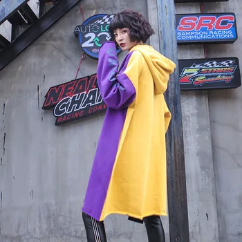 

Hop Autumn Woman Hip 2020 Large size Sweatshirt Print Cartoon Patchwork Long sleeves Hoodies Warm Thicken Hood Pullovers Coat