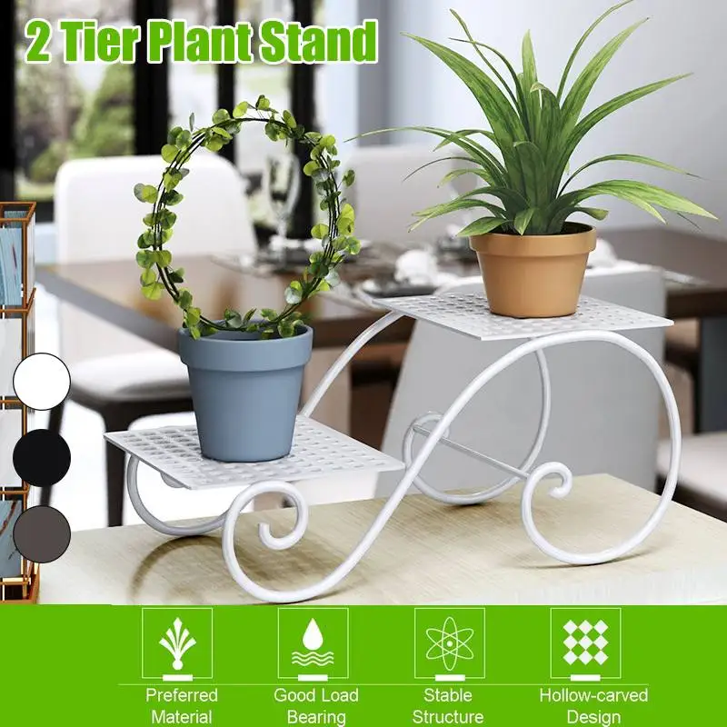 

2 Tiers Flower Pot Iron Metal Shelves Floor-Standing Plant Display Stand Flower Plant Pot Rack Garden Patio Decor Iron Rack