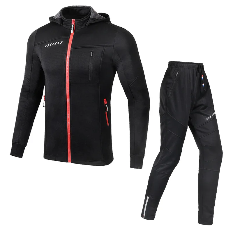 Promotion Cycling Set Winter Thermal Fleece Sportswear Windproof Jacket Trousers Outdoor Sport Suit Unisex Man Woman Clothing Set