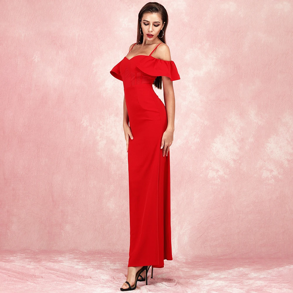 HQBORY женское красное с открытыми плечами длинное платье макси Vestidos Элегантные вечерние платья знаменитостей