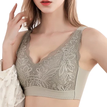 

Women's Wireless Minimizer Bra Plus Size Full Coverage Non-padded Underwear Lace Embroidery Unlined Sleepwear Full Cup Wire Free