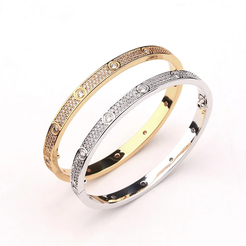Cubic Zirconia Inlaid Bracelet For Women Men Couple Style