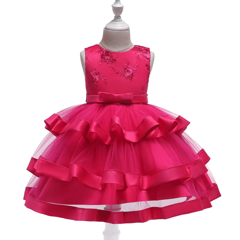 Осень в европейском и американском стиле; многослойное платье с цветами для девочек; слоистый пушистый вышитое платье для выступлений Пышное Платье вечерние хост-сервис
