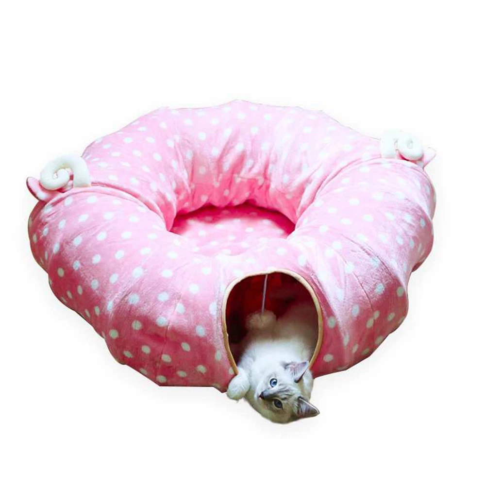 

Sleeping Soft Washable Round Warm Tunnel Pet Toy Kittens Hideout Wear Resistant. Foldable Four Seasons Universal Cat Bed House