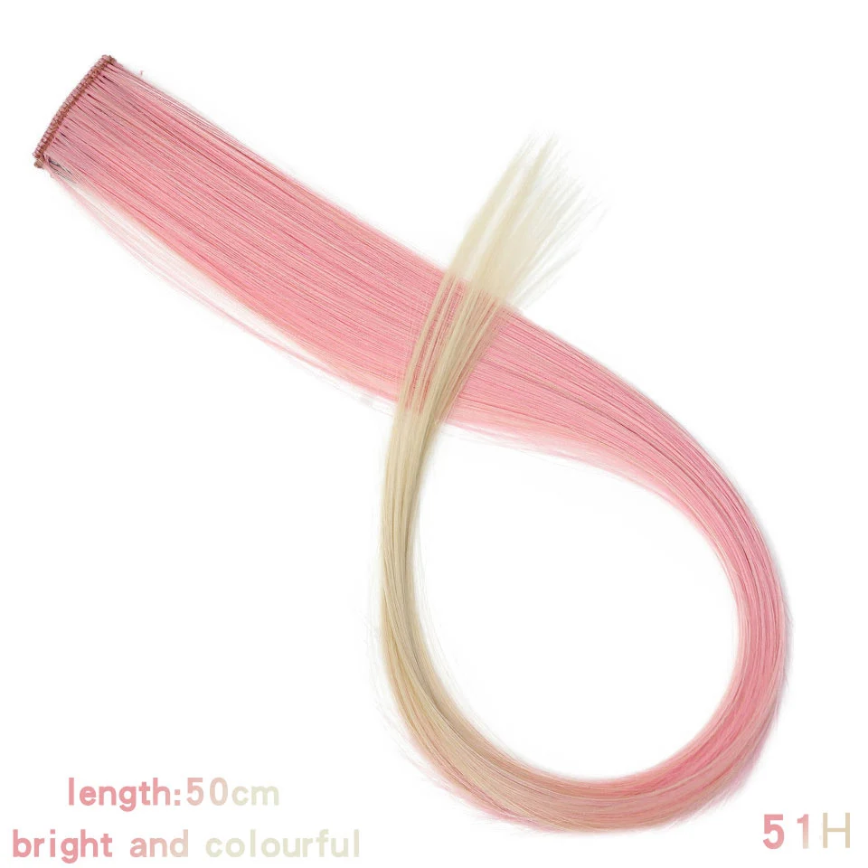 Длинные прямые женские высокотемпературные синтетические волосы на заколках для наращивания, шиньон фиолетовый розовый красный синий розовый цветной головной убор - Цвет: CFP-51