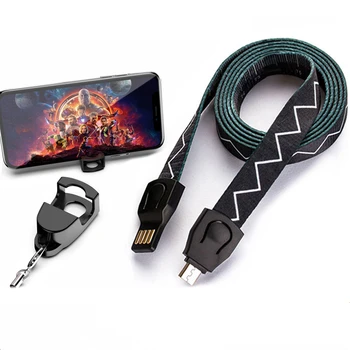 

Charging Cable Polyester Mobile Phone Lanyard for Android Type-C Apple Braided Usb Data Cable used as a mobile phone holder
