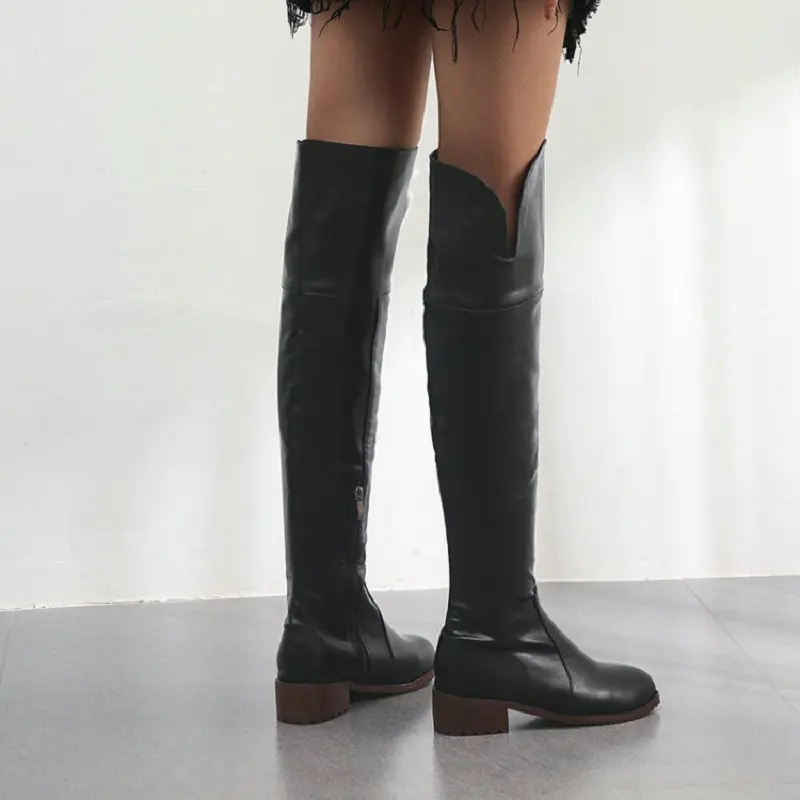 Sianie Tianie/ зимние сапоги для верховой езды с круглым носком; Цвет черный, коричневый; женская обувь на среднем массивном каблуке; Ковбойские Сапоги выше колена; Женские Сапоги выше колена; botas; большие размеры 44, 45