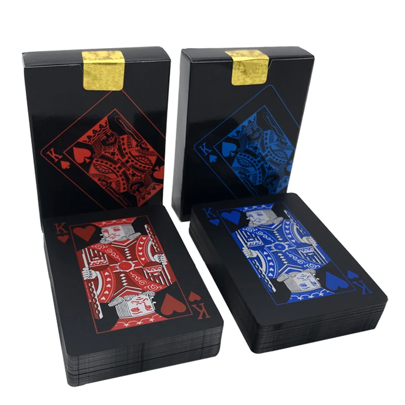 

Высококачественные красные и синие гладкие водонепроницаемые черные пластиковые игральные карты Техасский Холдем покерные карты баккара настольные игры 2,48*3,46 дюйма