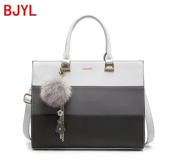 

Luxury Fashion Women Handbag Fur Ball Tassel Document Tote Bag Female 14 Inch Laptop Briefcase Leather Business Shoulder Bags PU