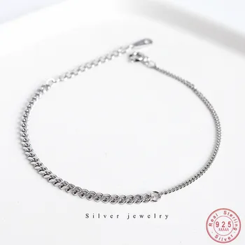 925 Sterling Silver Punk Simple Flat Splicing Chain Bracelet Women Adjustable Fashion Classic Party Jewelry Friendship Gift