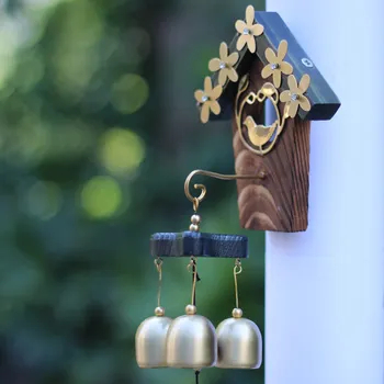 

Outdoor Wooden Nest Copper Wind Chimes Garden Yard Door Pendant Home Living Room Decor