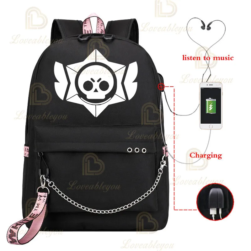 Game Leon Kids Student School Bag with Headphone Backpacks with Charging Port Bag Boys Girls Travel Backpack