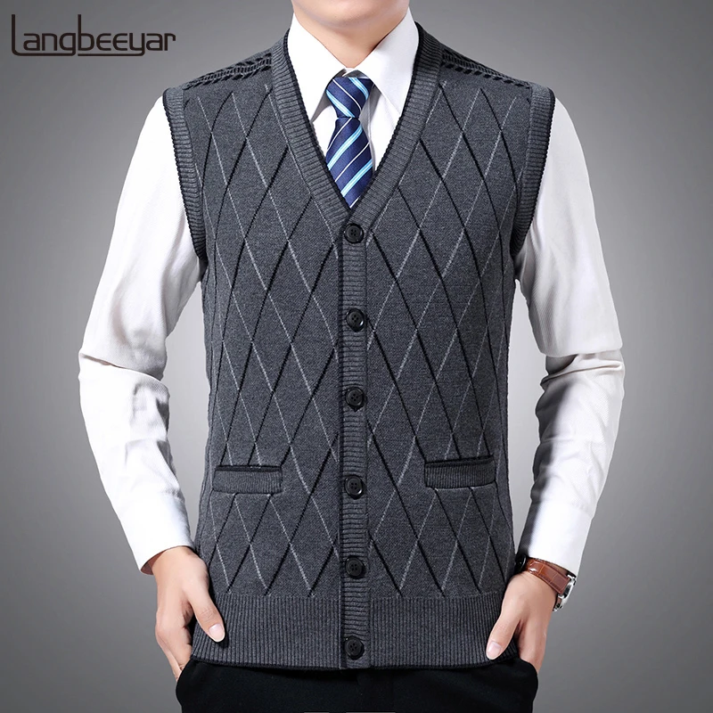 Suéteres de marca de moda para hombre, chaleco sin mangas ajustado, jerséis con punto, ropa informal de estilo coreano para otoño, novedad de 2021
