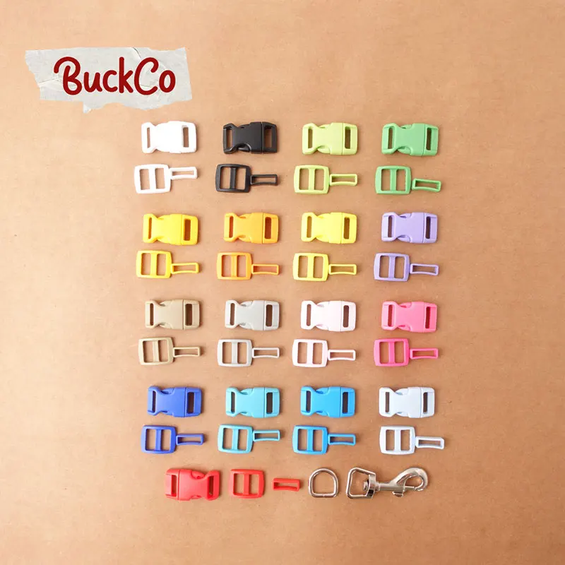 (plastic buckle+Tri-Glid+square keeper+D ring+metal dog clasp)electroplating process 15mm DIY collar accessories 17 kinds |