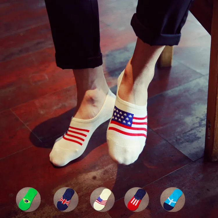 

Personalized flag pattern cotton invisible socks, summer cotton men's boat Socks anti-off shallow socks wholesale