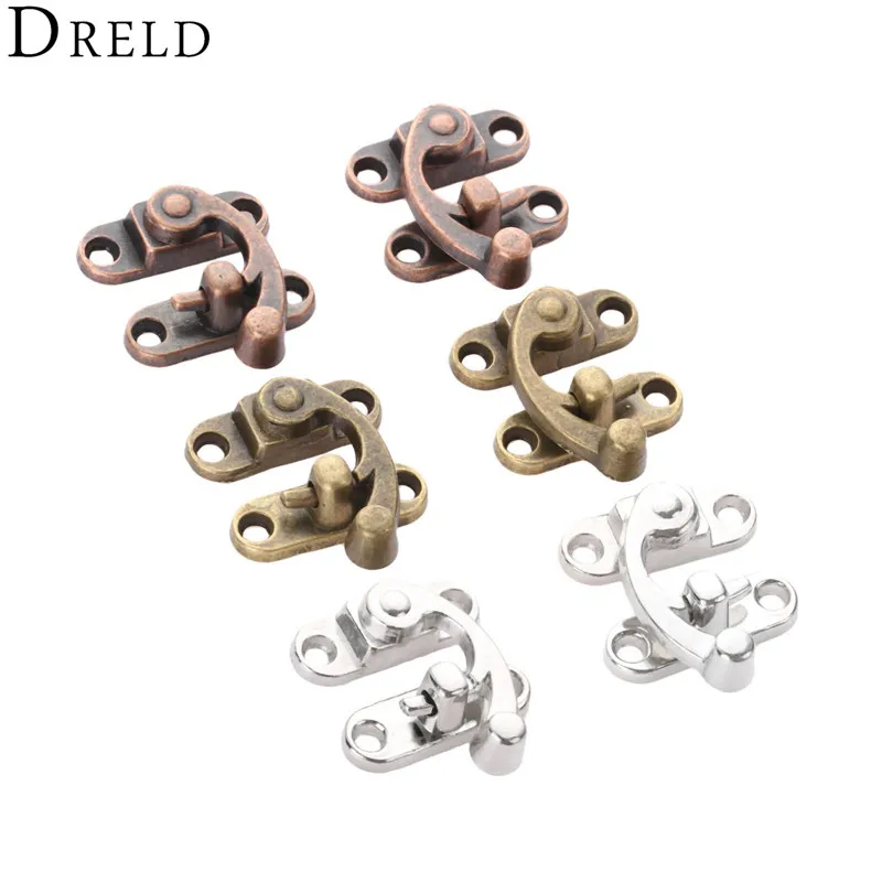 Antique Iron Padlock Latch Hasp Buckle Horn Catch Clasp Hook Lock 2pcs 29*33mm For Mini Jewelry Box For Furniture Hardware DRELD