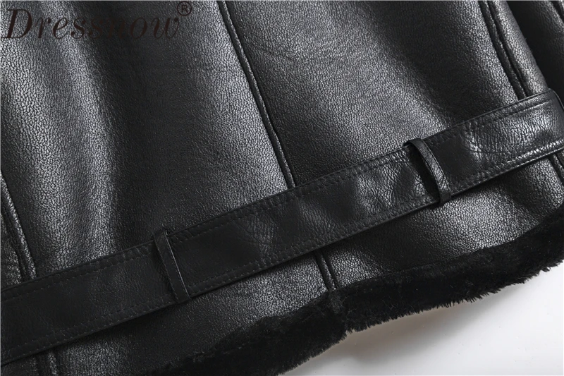 Dressnow Женское зимнее плотное пальто Дамская мода PU мотоциклетная кожаная женская черная Теплая Бархатная Свободная куртка