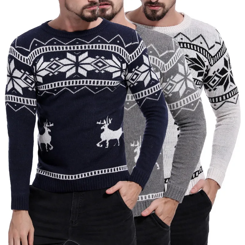 

Mens Causal O Neck Sweater Deer Printed Autumn Winter Christmas Pullover Knitted Jumper Sweaters Slim Fit Male Clothes 2019