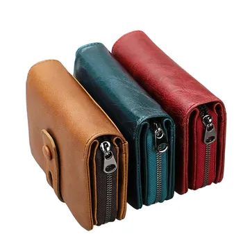 

Men Coin Purse Small Wallet Female Genuine Leather Walet Portomonee Clamp For Money Bag For Ladies Women Zipper Card Short Purse