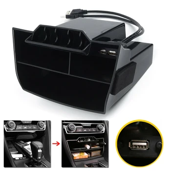 

Car ABS Inner Console Central Storage Box USB Port For Honda Civic 2016-2019
