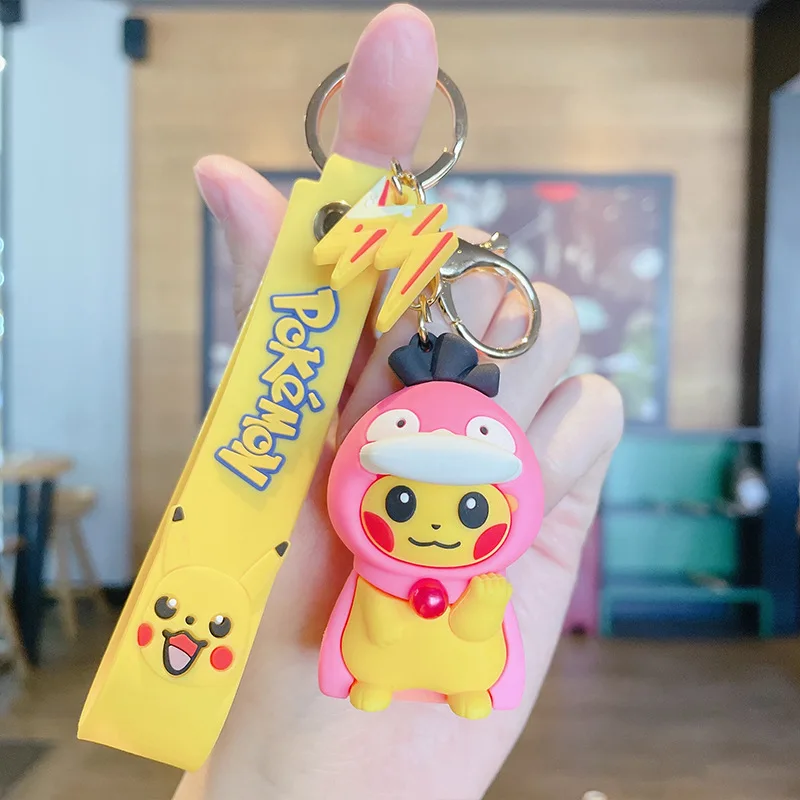6 Styles Pokemon Keychains Pikachu Cosplay Psyduck Slowpoke Creative Anime Cartoon Key Chain Ornaments Dolls Toys Pendant Gifts