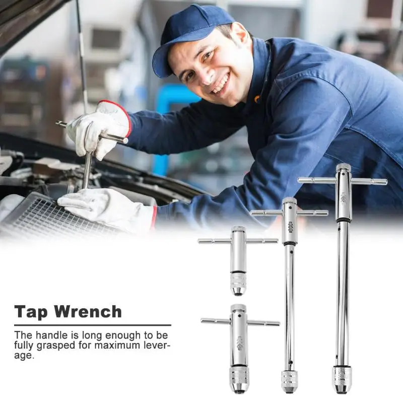 

Reversible T Handle Ratchet Tap Wrench M3-M8 M5-M12 Hand Tool for Tap Die Set Forward and Backward Operation and Locking