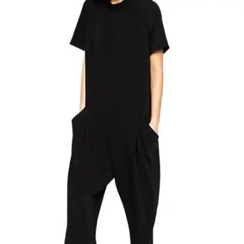 

summer black rompers womens jumpsuit Elegant side pocket loose-fitting femme Romper overalls jumpsuit for women
