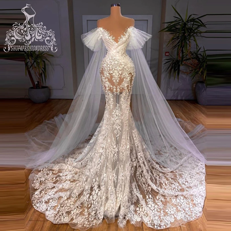 Mermaidal Long Appliques Lace With Shawl Prom Dresses main image 1