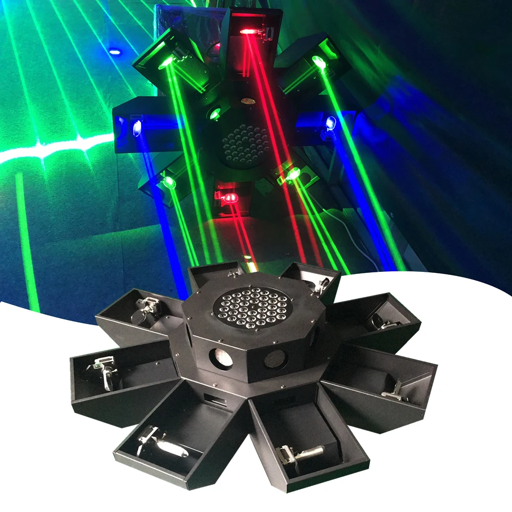 

8-глазный RGB НЛО широколучевой шероховатый RGB восьмиглазный луч сканирование 8 головок 8 отверстий движущийся лазер