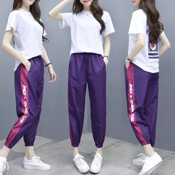 

Vintage 2019 Loose Fashion Two Piece Set Striped High Waist Brief Terno Feminino 9pu Pocket Korean Letter 2 Pcs Set