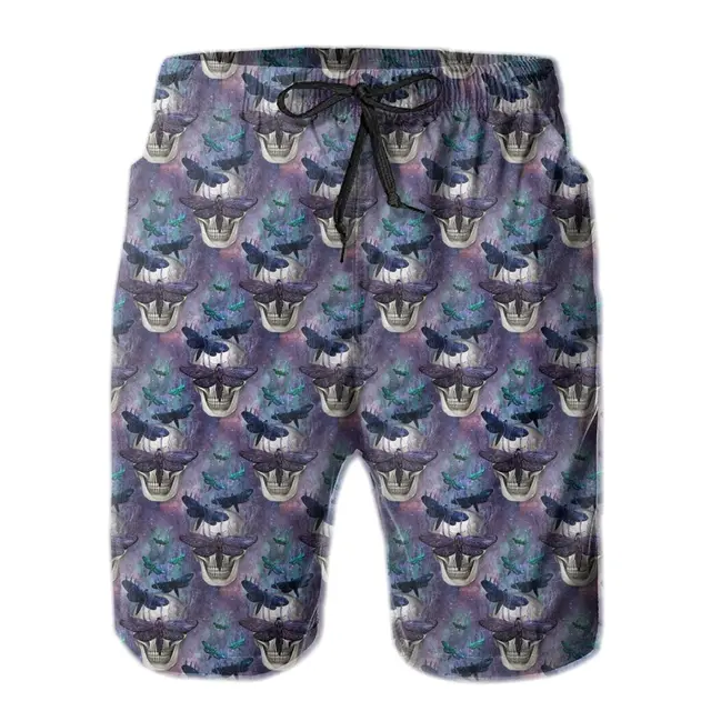 Gothic Moth Skull Mens Swim Trunks 