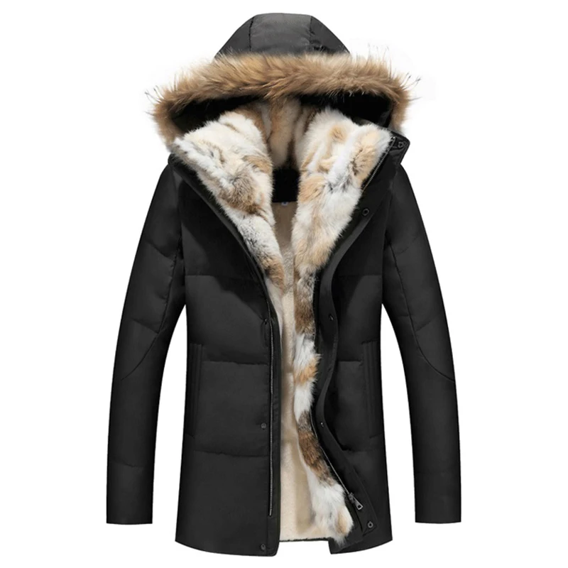 Thick Down Men Winter Jackets Mans Duck Down Coat Cashmere Wool Parka Mans Jacket Coats Rabbit Fur Hooded Parkas Outerwear New