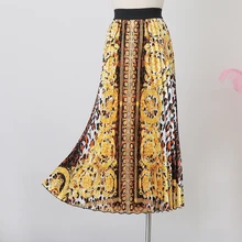 Дворцовая ретро юбка с принтом Высокая талия длинная секция тонкая плиссированная юбка женская