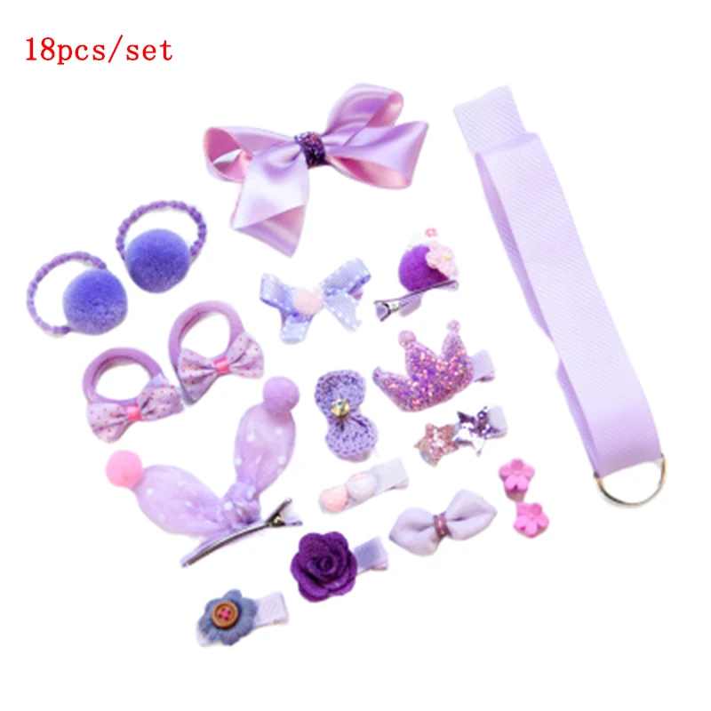 18 шт. набор головных уборов, игрушки для девочек, детские аксессуары, бант из ленты, заколка для волос, заколки для волос, платье принцессы, красивая и модная игрушка - Цвет: Purple 18PCS