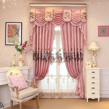 

European Modern Pink Embroidery Girl Curtains for Living Dining Room Bedroom.