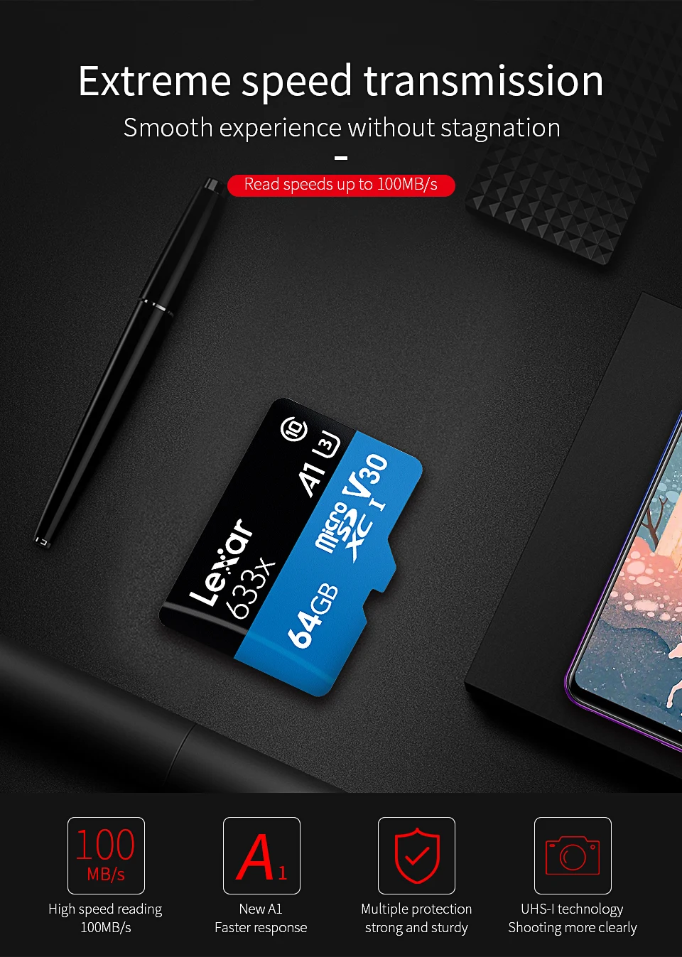 Lexar карта памяти Micro sd класса 10 32 GB/64 GB до 95 МБ/с. Micro sd карты 128 ГБ 256 ГБ флэш-карта TF мини-карты с читателя