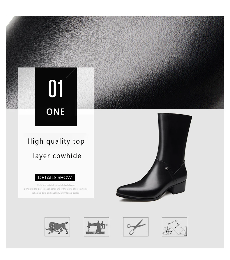 Autumn winter pointed toe lace-up genuine leather boots fashion zip inside plush warm men work boots cowboy Motorcycle boots