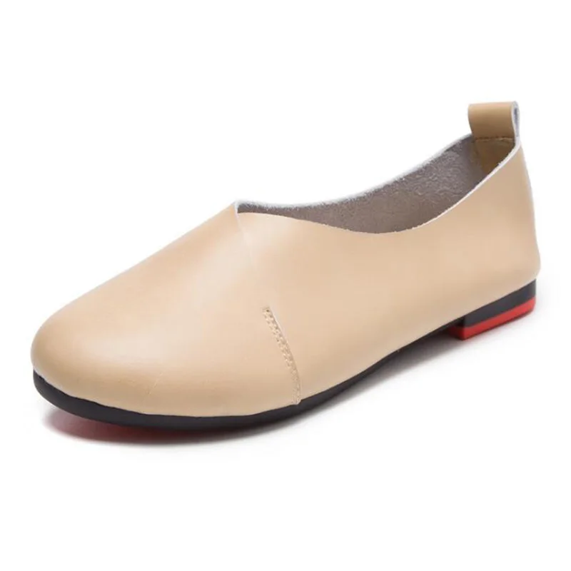 

2019 Genuine Leather Splicing Loafers Retro Soft Sole Non-slip Flats Shoes Women Spring Summer Casual Women Flat Shoes