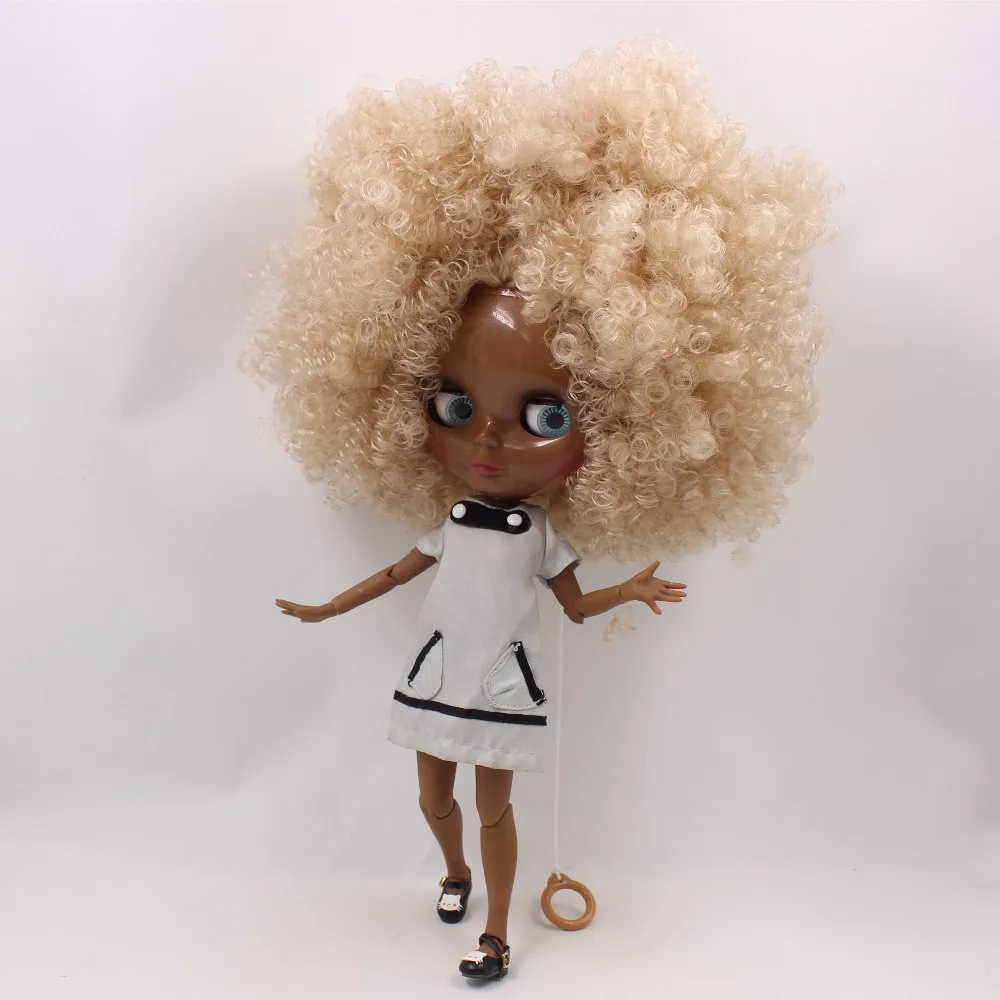 Neo Blythe Doll with Blonde Hair, Black Skin, Shiny Cute Face & Custom Jointed Body 3