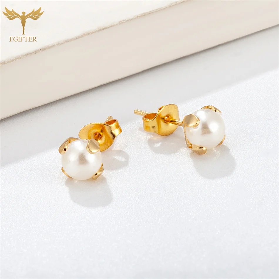 Boucles D'oreilles Perles Imitation | Lot 6 Paires Tailles 4-14mm | Acier Inoxydable Blanc | Cadeau Femme
