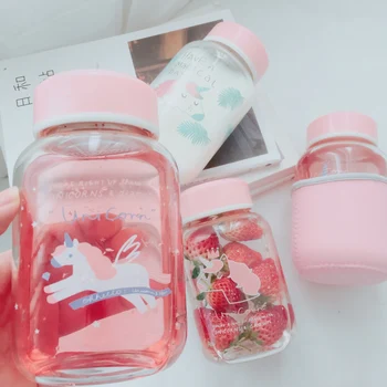 

Korean Cute Unicorn Glass Transparent High Temperature Glass with Tea Infuser 500ml Large Capacity Outdoor Portable Water Bottle