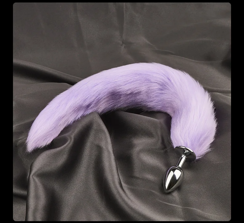 Unisex Metal Silver Anal Butt Plug with Purple Fox Tail