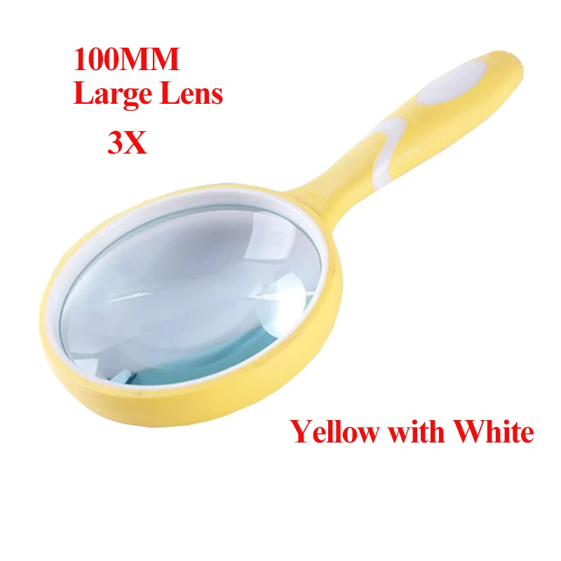 100MM 3X Yellow Увеличительное стекло 3X 5X ручная лупа для чтения 100 мм большая увеличительная линза с нескользящей мягкой ручкой, ремонт Lupa Hobby Lupa - Цвет: 100MM 3X Yellow