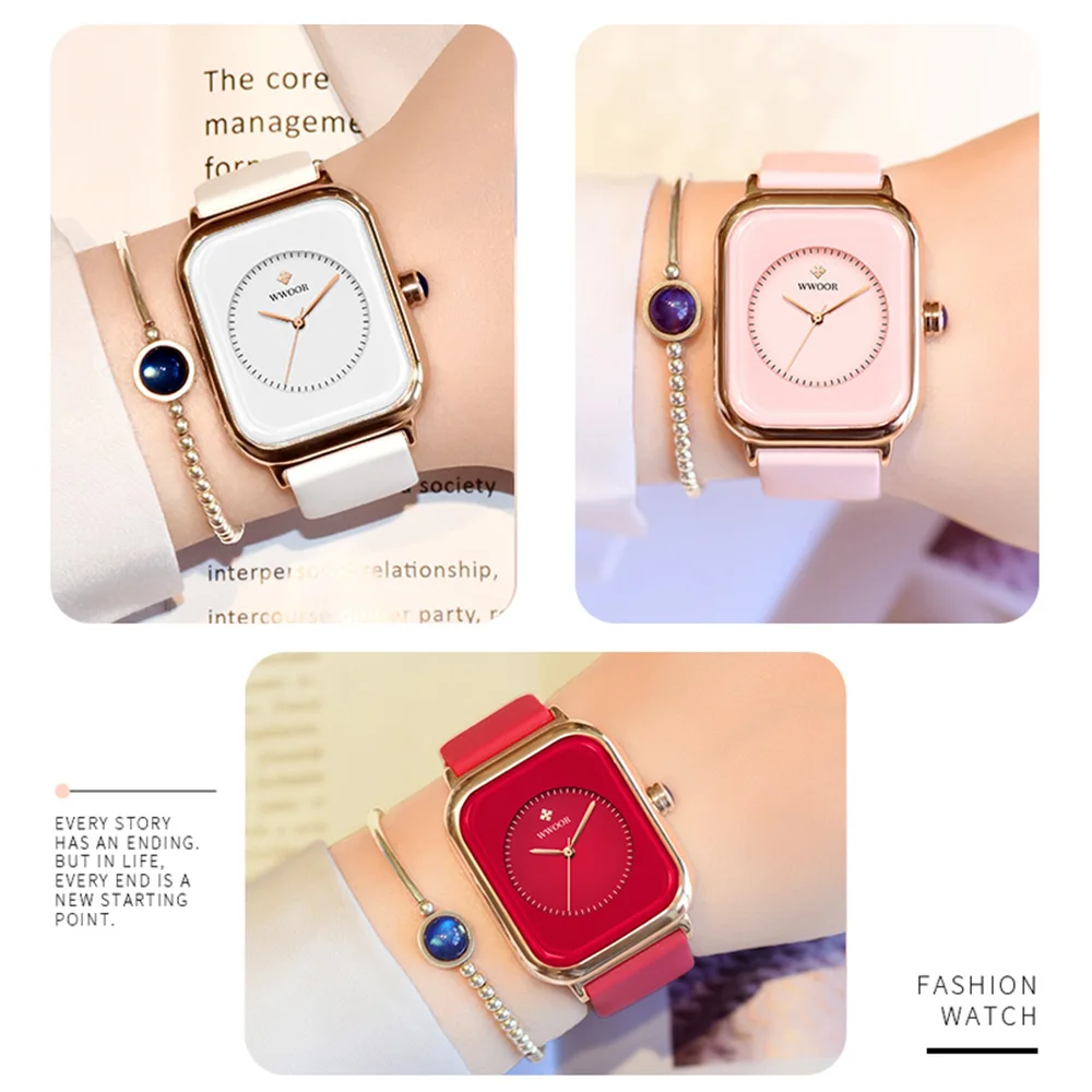 WWOOR Women Watches Silicone Band Luxury Quartz Watch Waterproof Fashion Creative Wristwatch For Women Girls Ladies Reloj mujer