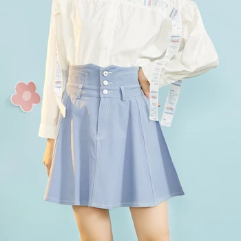 

IEF Spring Summer Fashion High Waist Aline Women Mini Skirt Female Solid Blue Mini Skirt 0D06A-D937-