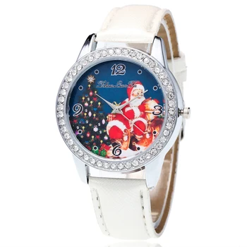 

New Pretty Santa Claus Pattern Lovers Women& Men Leather Strap Quartz WristWatch
