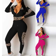 Женский многоцветный леопардовый комплект с длинным рукавом+ брюки, Женский Повседневный Спортивный костюм для бега